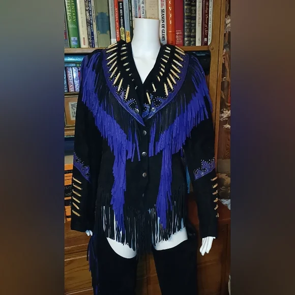 Freedom Riding Company Black And Blue Pure Leather Vest, Jacket And Chaps. - Picture 9 of 16